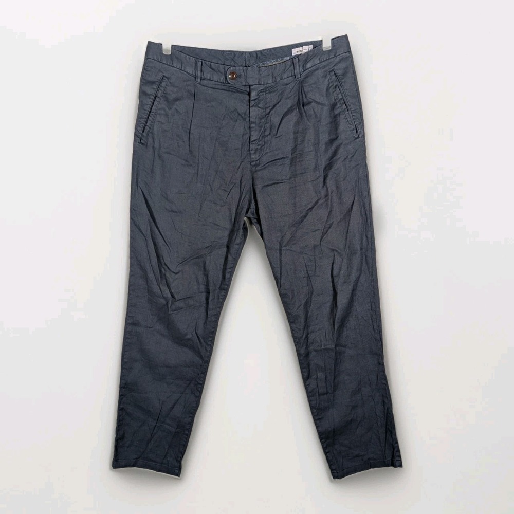 Bonobos Coastal Linen Pants Men's 36x32 Blue Pleated Trousers Classic Fit
